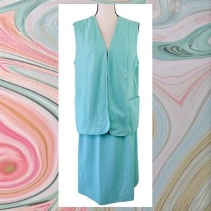 Vintage 70s Graff Californiawear Mint Green Polyester Skirt Vest Set Leisure